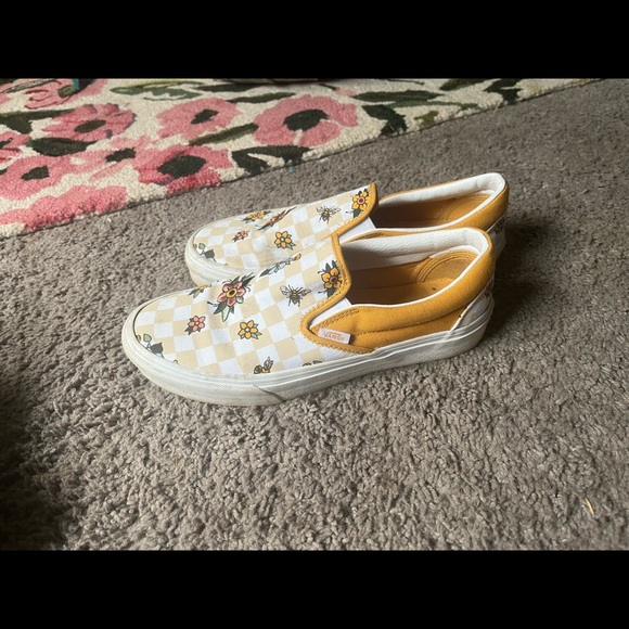 yellow checkered flower vans